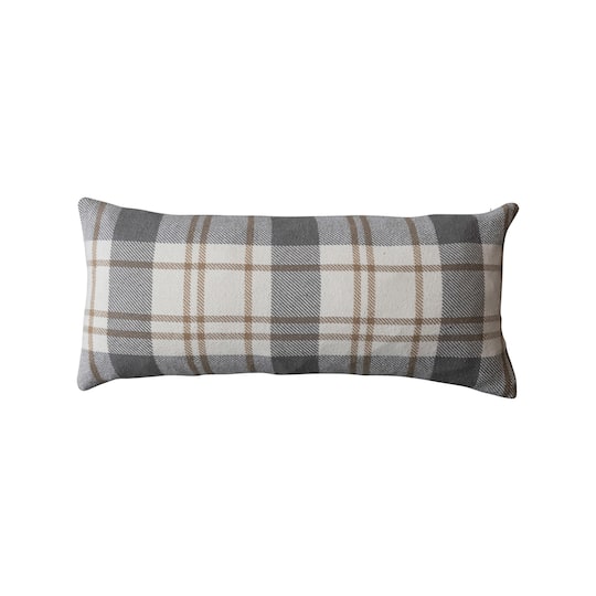 Hello Honey® 36" x 16" Brown, Gray & Natural Plaid Brushed Flannel Lumbar Pillow
